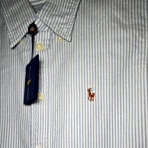 NWT Ralph Lauren Blue & White button down with embroidery